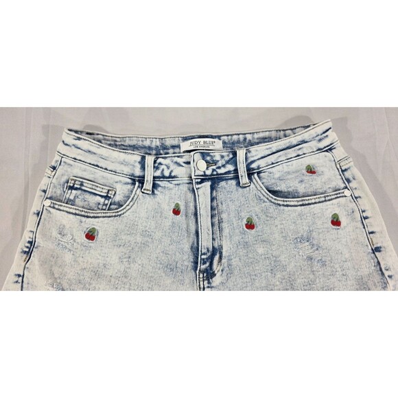 Judy Blue Denim Shorts Embroidered Cherries Distressed Stonewashed Plus Size 1XL - Picture 7 of 16